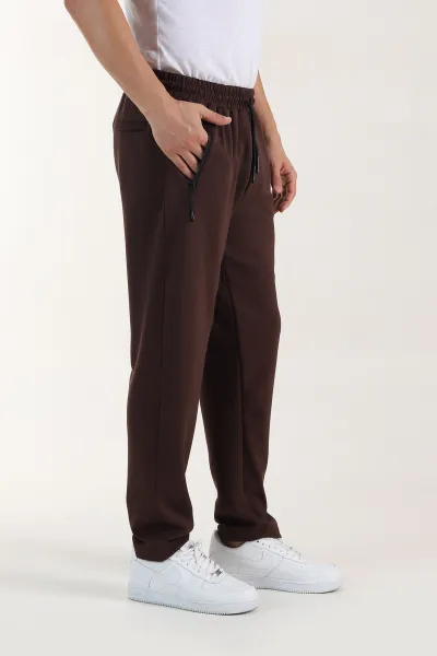 Kahverengi Relaxed Fit Oysho Kumaş Fermuarlı Cepli Erkek Eşofman Altı 412724