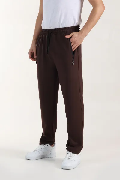 Kahverengi Relaxed Fit Oysho Kumaş Fermuarlı Cepli Erkek Eşofman Altı 412724