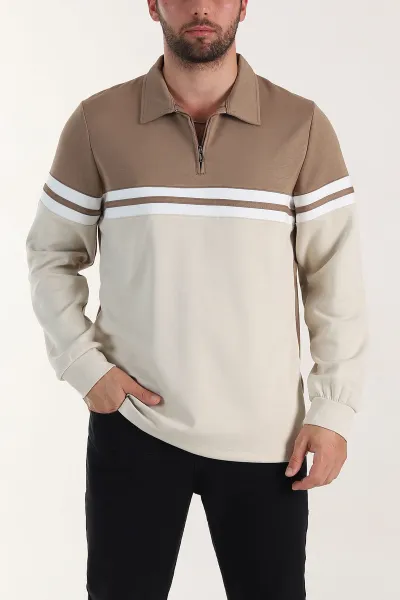 Kahverengi Relaxed Fit Oysho Kumaş Fermuarlı Polo Yaka Sweatshirt 399550