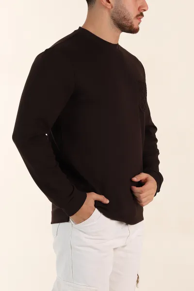 Kahverengi Relaxed Fit Oysho Kumaş Kabartma Detaylı Erkek Sweatshirt 393281