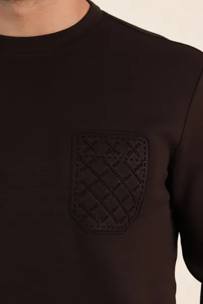Kahverengi Relaxed Fit Oysho Kumaş Kabartma Detaylı Erkek Sweatshirt 393281