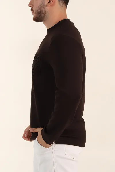 Kahverengi Relaxed Fit Oysho Kumaş Kabartma Detaylı Erkek Sweatshirt 393281