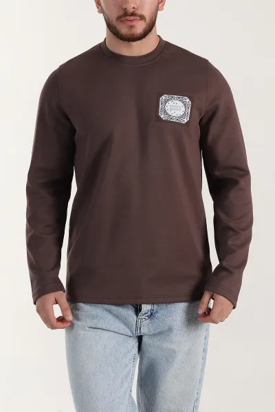 Kahverengi Relaxed Fit Oysho Kumaş Kabartma Detaylı Erkek Sweatshirt 399527