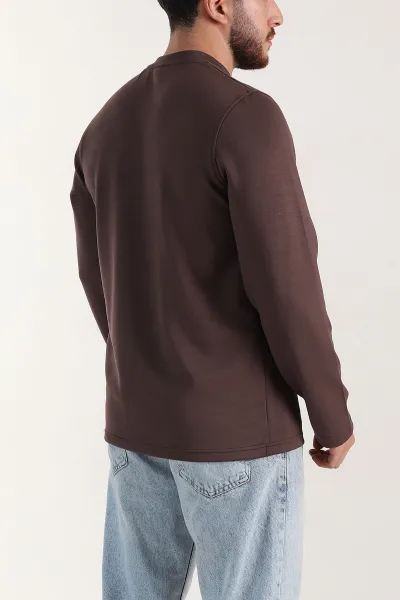 Kahverengi Relaxed Fit Oysho Kumaş Kabartma Detaylı Erkek Sweatshirt 399527