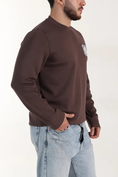 Kahverengi Relaxed Fit Oysho Kumaş Kabartma Detaylı Erkek Sweatshirt 399527