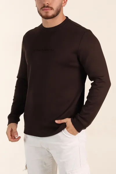 Kahverengi Relaxed Fit Oysho Kumaş Kabartma Yazılı Erkek Sweatshirt 393293