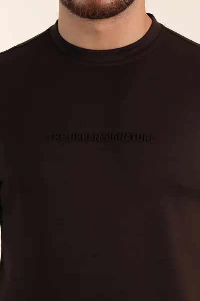 Kahverengi Relaxed Fit Oysho Kumaş Kabartma Yazılı Erkek Sweatshirt 393293