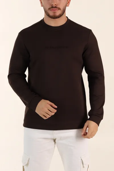 Kahverengi Relaxed Fit Oysho Kumaş Kabartma Yazılı Erkek Sweatshirt 393293