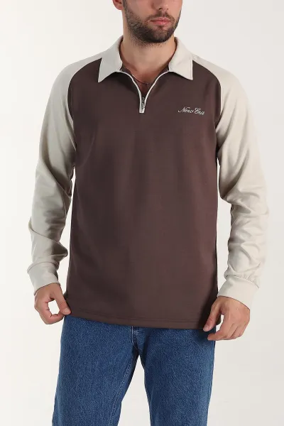 Kahverengi Relaxed Fit Oysho Kumaş Reglan Kollu Erkek Sweatshirt 399578