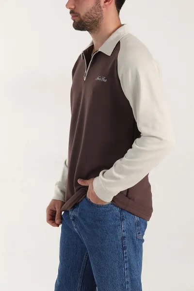 Kahverengi Relaxed Fit Oysho Kumaş Reglan Kollu Erkek Sweatshirt 399578