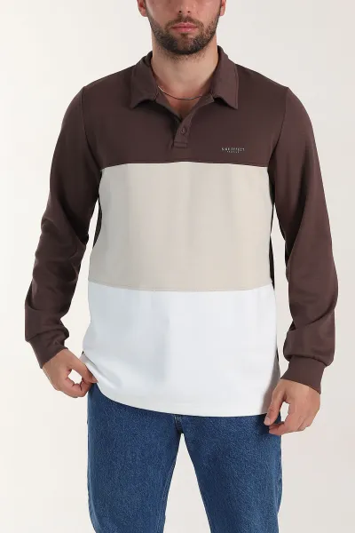 Kahverengi Relaxed Fit Oysho Kumaş Üç Renkli Polo Yaka Sweatshirt 399543