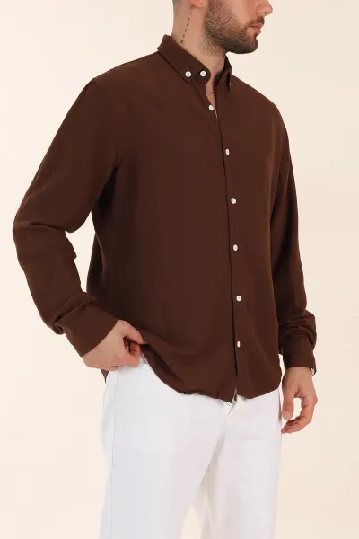 Kahverengi Relaxed Fit Pamuk Ata Yaka Erkek Gömlek 363816