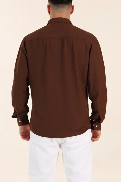 Kahverengi Relaxed Fit Pamuk Ata Yaka Erkek Gömlek 363816
