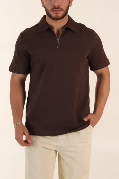 kahverengi-relaxed-fit-pike-doku-fermuarli-polo-yaka-erkek-tisort-368378