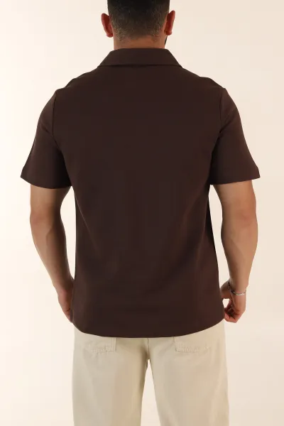 Kahverengi Relaxed Fit Pike Doku Fermuarlı Polo Yaka Erkek Tişört 368378