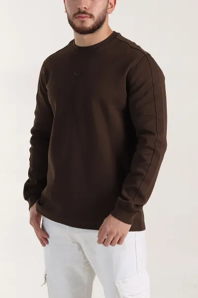 Kahverengi Relaxed Fit Pike Dokulu Nakış Detaylı Erkek Sweatshirt 400895