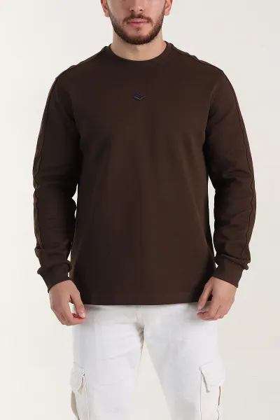 kahverengi-relaxed-fit-pike-dokulu-nakis-detayli-erkek-sweatshirt-400895