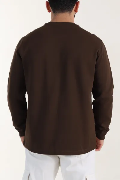 Kahverengi Relaxed Fit Pike Dokulu Nakış Detaylı Erkek Sweatshirt 400895