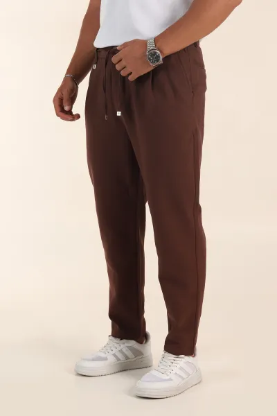 Kahverengi Relaxed Fit Pile Detaylı Bel Arkası Lastikli Erkek Pantolon 380903