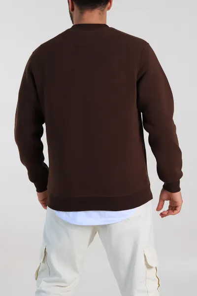 Kahverengi Relaxed Fit Üç İp Şardonlu Logo Detaylı Erkek Sweatshirt 309857