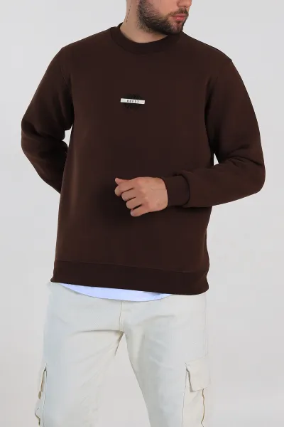 Kahverengi Relaxed Fit Üç İp Şardonlu Logo Detaylı Erkek Sweatshirt 309857