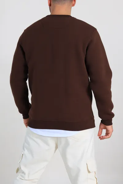 Kahverengi Relaxed Fit Üç İp Şardonlu Yazı Detaylı Erkek Sweatshirt 310487