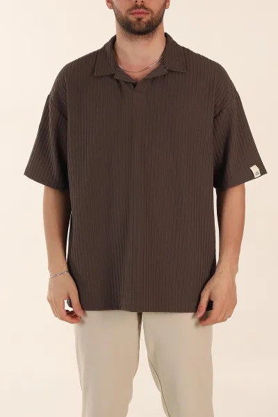 kahverengi-relaxed-fit-waffle-dokulu-patli-polo-yaka-erkek-tisort-370297