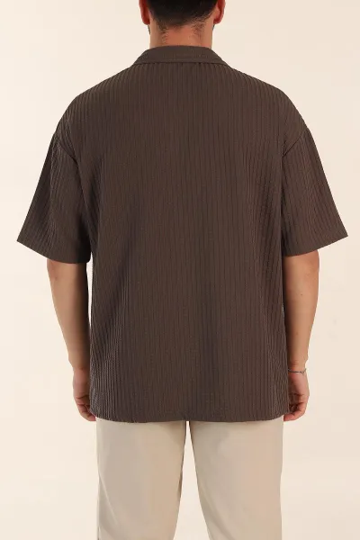 Kahverengi Relaxed Fit Waffle Dokulu Patlı Polo Yaka Erkek Tişört 370297