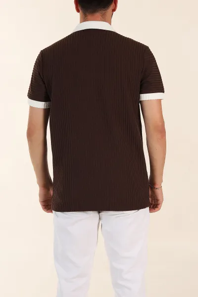 Kahverengi Relaxed Fit Waffle Dokulu Polo Yaka Erkek Tişört 370346