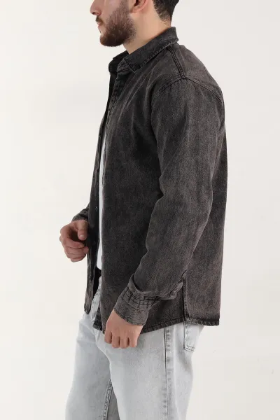 Kahverengi Relaxed Fit Yıkamalı Erkek Kot Gömlek 399956