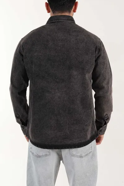 Kahverengi Relaxed Fit Yıkamalı Erkek Kot Gömlek 399956