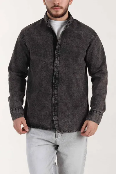 Kahverengi Relaxed Fit Yıkamalı Erkek Kot Gömlek 399956