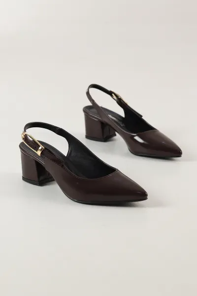 Kahverengi Rugan Sivri Burun Bilek Kemerli Kadın Topuklu Ayakkabı 442707