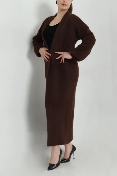 Kahverengi Sakallı Triko Uzun Kadın Hırka 494780