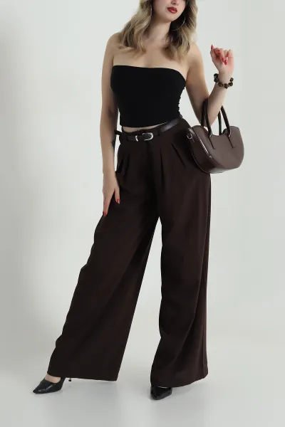Kahverengi Salaş Bezayağı Palazzo Kadın Pantolon 486050