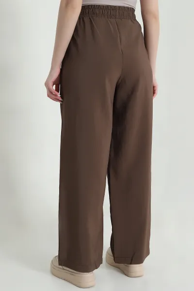 Kahverengi Salaş Pileli Cepli Tencel Kadın Pantolon 462052