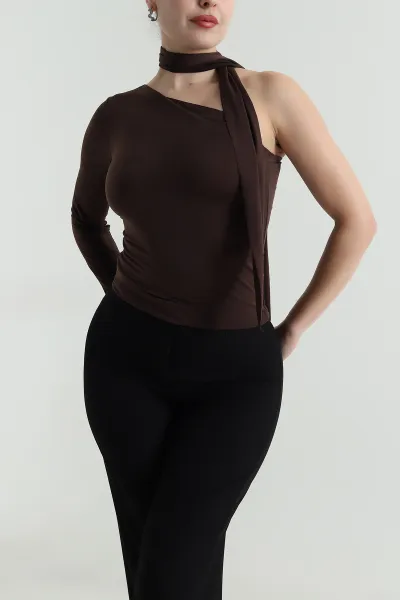 Kahverengi Sandy Fularlı Kadın Bluz 496852