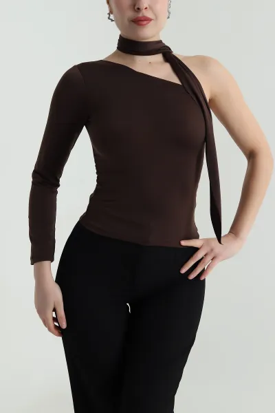 Kahverengi Sandy Fularlı Kadın Bluz 496852