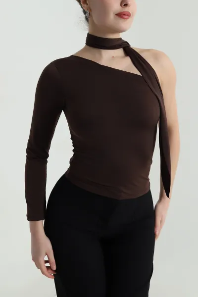 Kahverengi Sandy Fularlı Kadın Bluz 496852