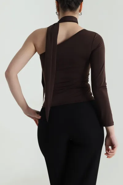 Kahverengi Sandy Fularlı Kadın Bluz 496852