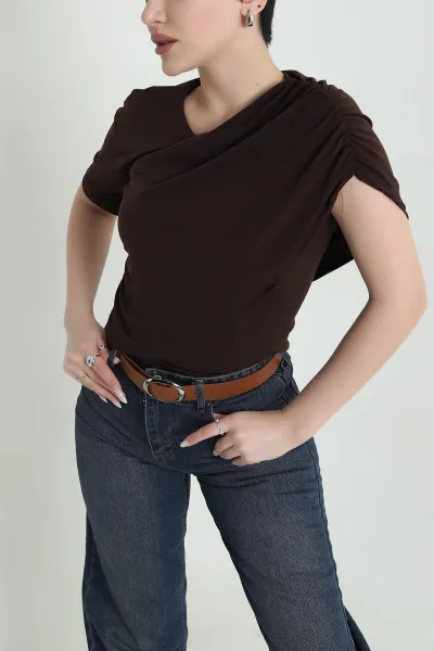 Kahverengi Sandy Kumaş Kadın Bluz 448419