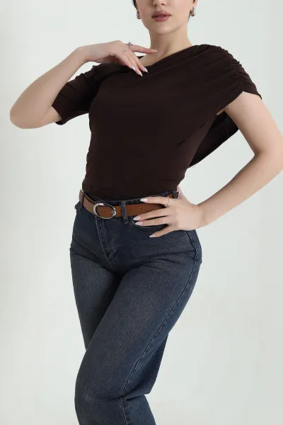 Kahverengi Sandy Kumaş Kadın Bluz 448419