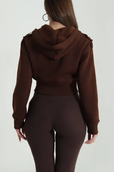 Kahverengi Şardonlu Apoletli Düğme Detay Sweat 489480