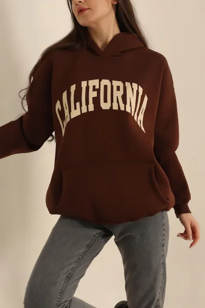 Kahverengi Şardonlu Baskılı Bayan Sweat 228836