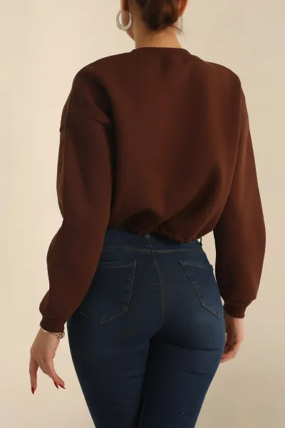 Kahverengi Şardonlu Baskılı Bayan Sweat 228856