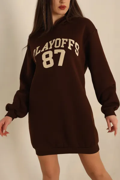 Kahverengi Şardonlu Baskılı Sweat Tunik 228104