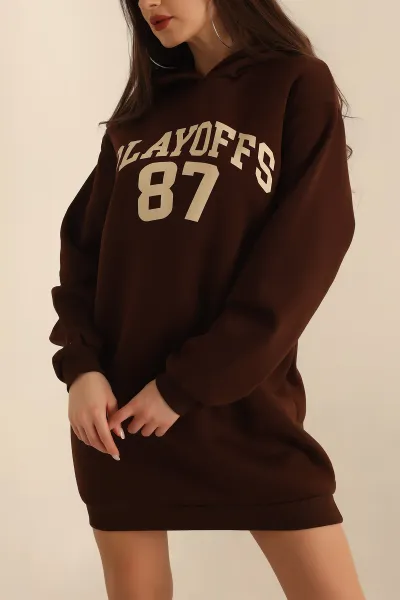 Kahverengi Şardonlu Baskılı Sweat Tunik 228104