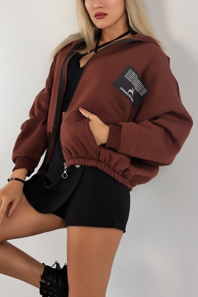 Kahverengi Şardonlu Bayan Fermuarlı Sweat 132389