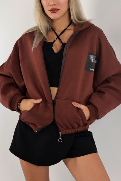 Kahverengi Şardonlu Bayan Fermuarlı Sweat 132389