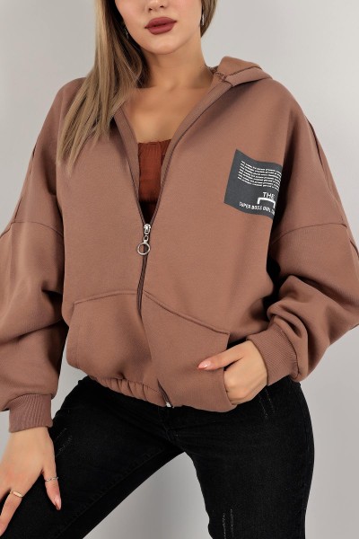 Kahverengi Şardonlu Bayan Fermuarlı Sweat 143469
